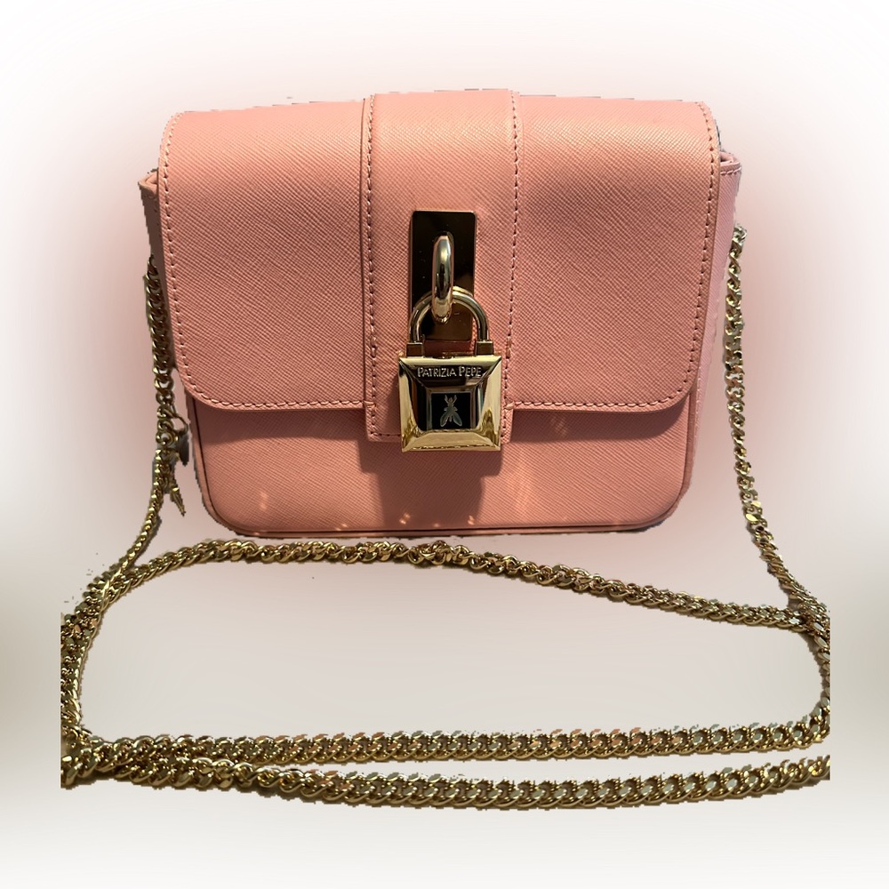 Patrizia Pepe small crossbody bubble gum pink genuine leather bag